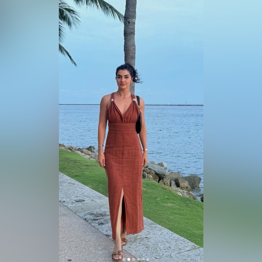 Zara Rust Brown Backless Maxi Dress - Picture 6 of 14